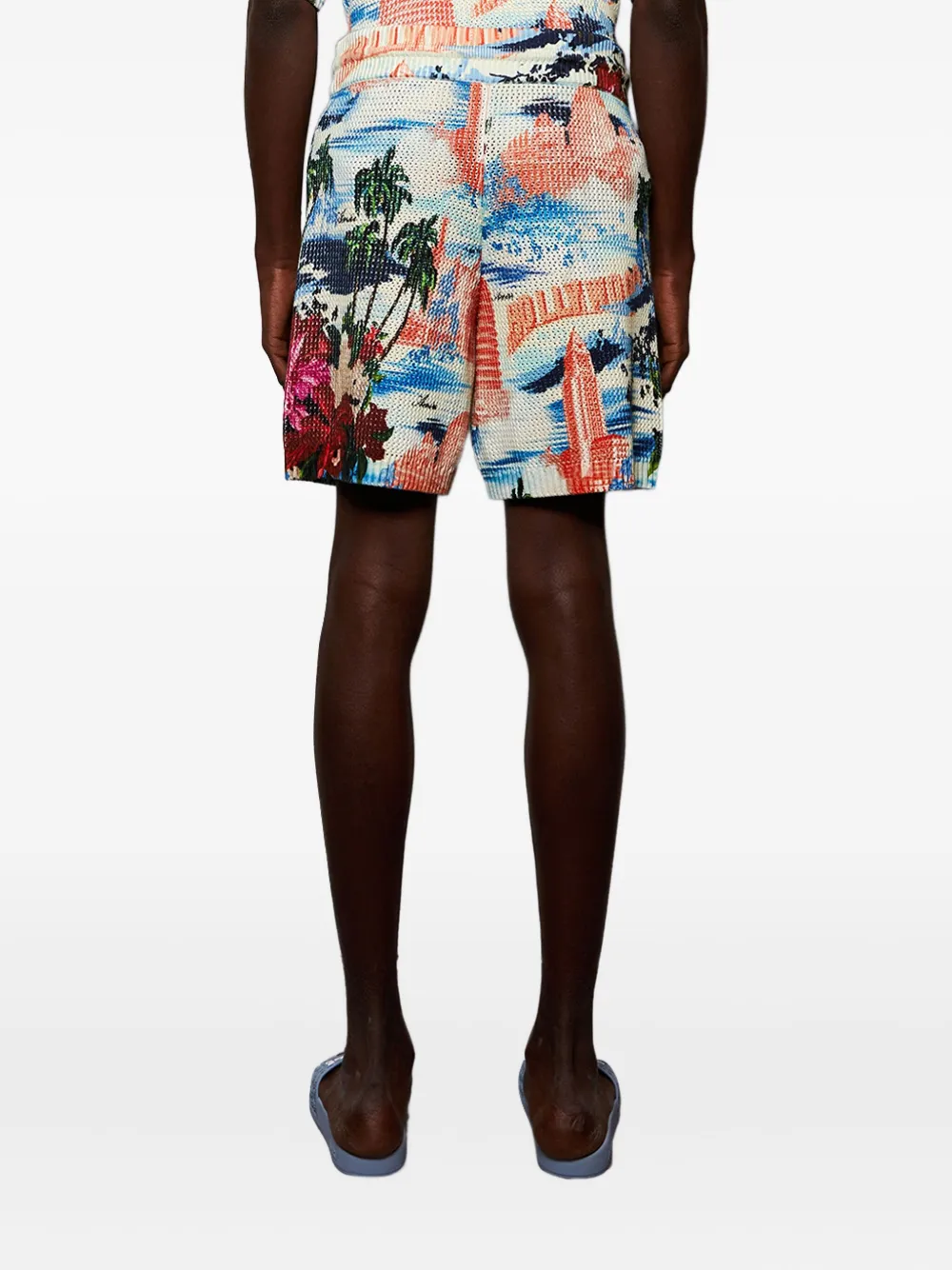 AMIRI Cityscape printed drawstring shorts Blauw