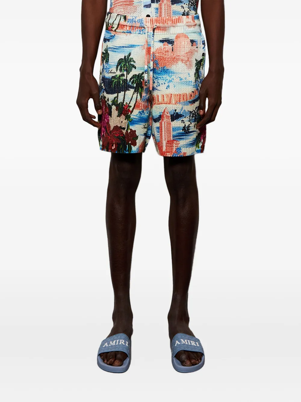 AMIRI Cityscape printed drawstring shorts Blauw