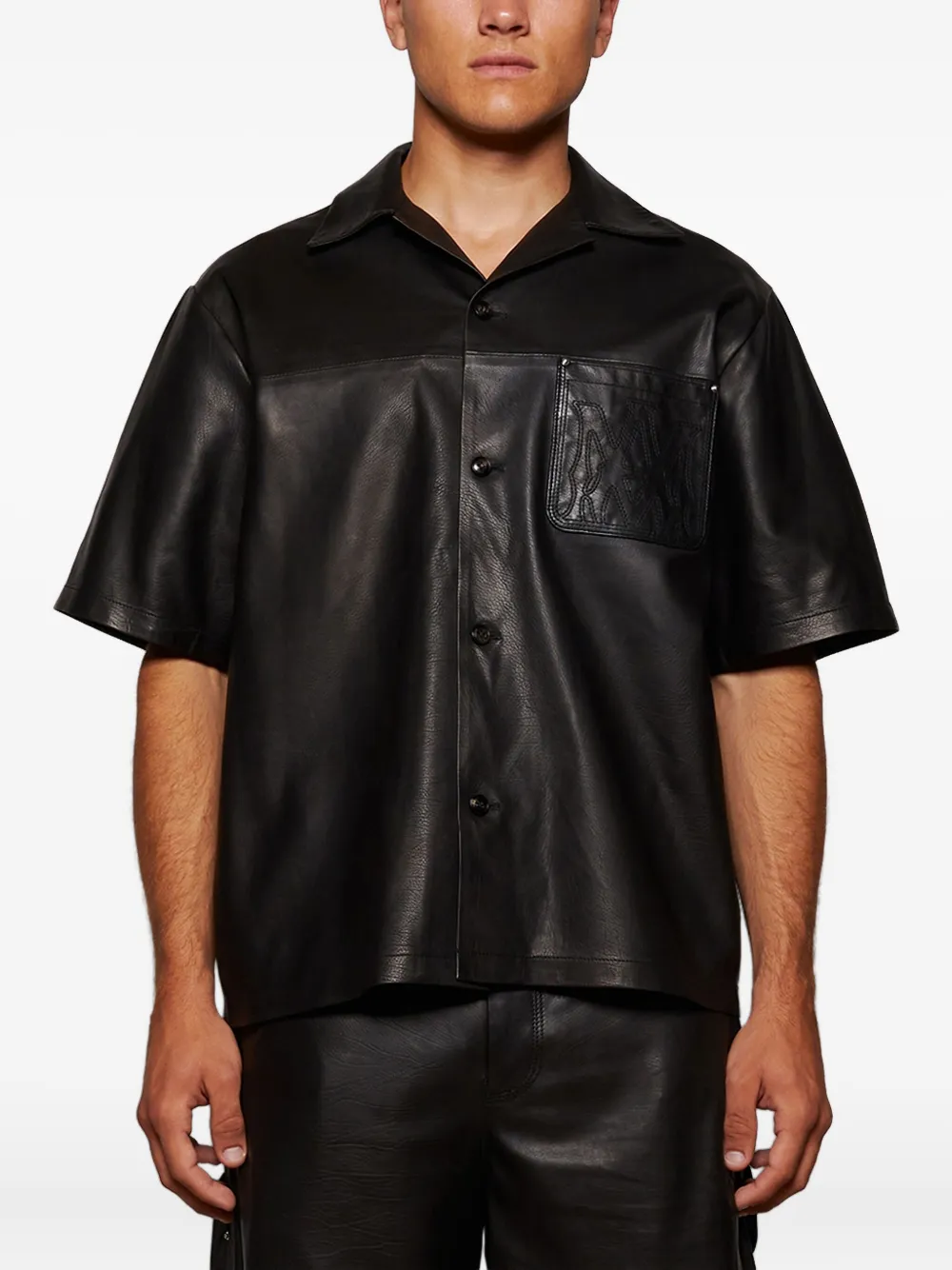 AMIRI MA embroidery leather shirt Zwart