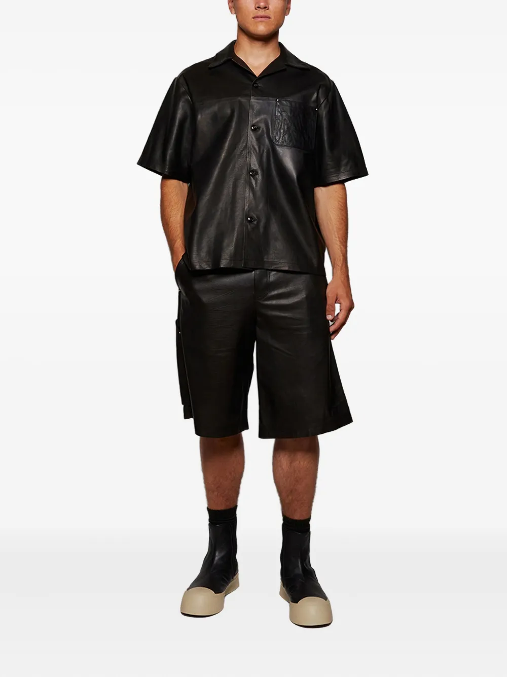 AMIRI MA embroidery leather shirt Zwart