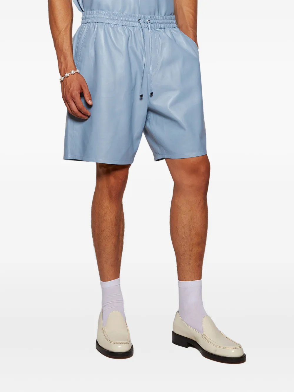 Amiri Leather Drawstring Shorts - Blue 