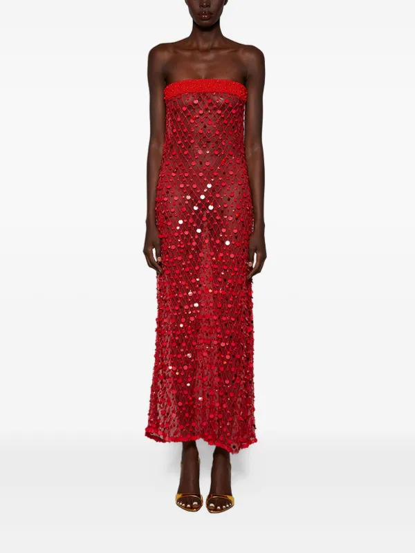 open lace back dress Red Glitter Midi Dress With Slit
