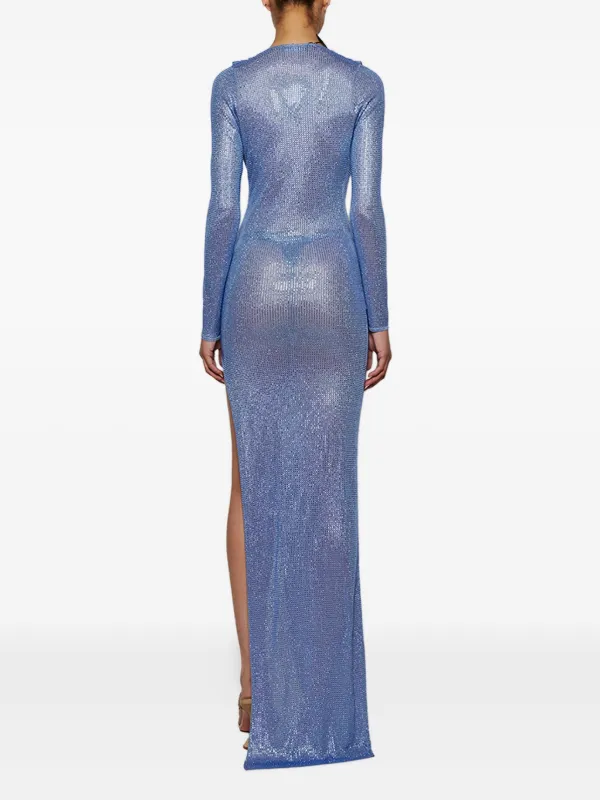 david koma blue sequin dress David Koma Feather-trimmed Sequined Maxi Dress in Blue