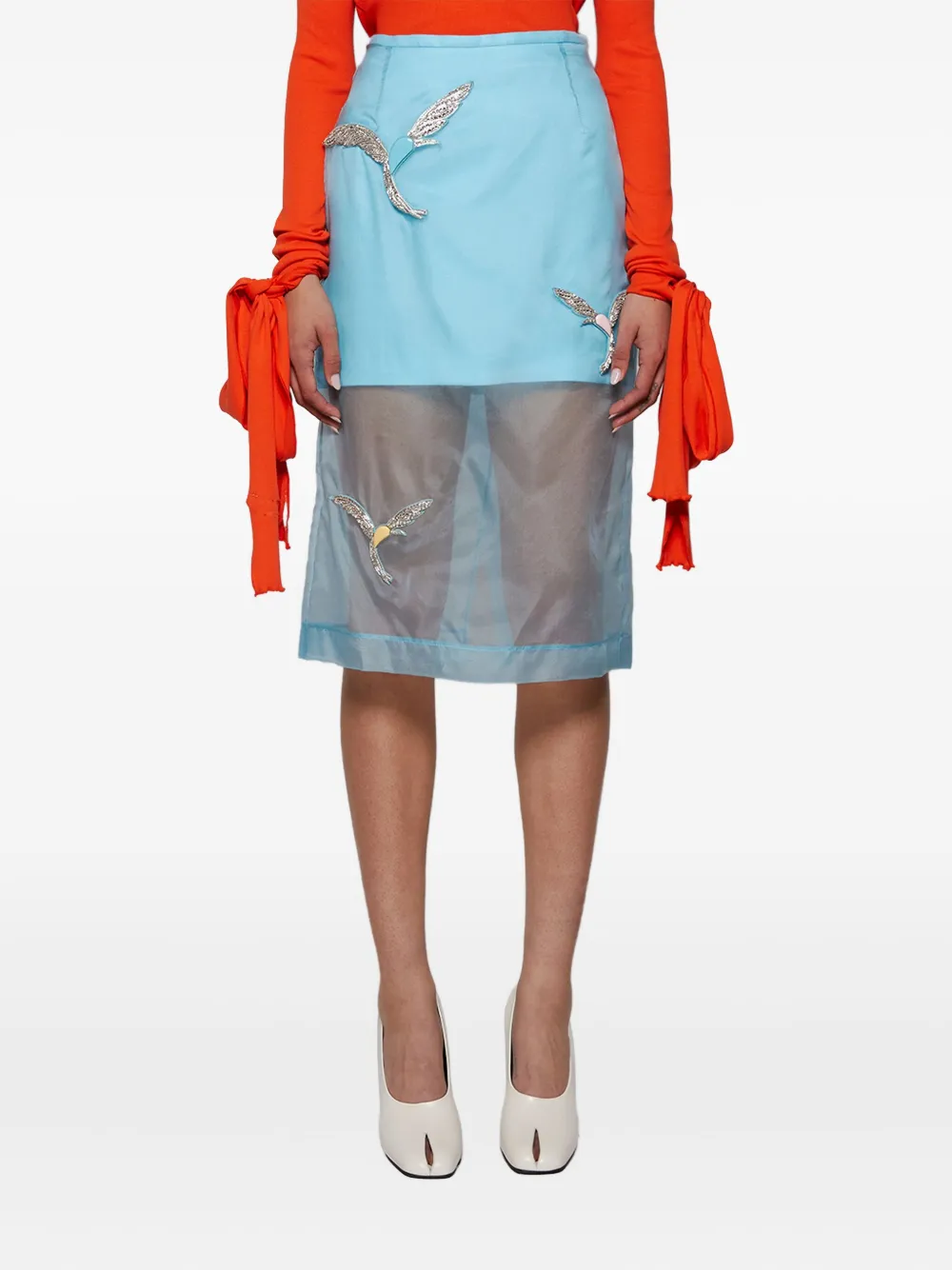 David Koma Organza rok met kolibrie Blauw