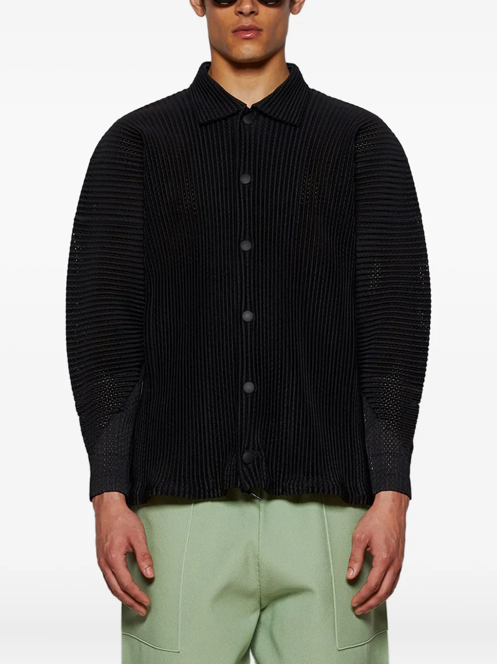 Homme Plissé Issey Miyake pleated shirt jacket Zwart