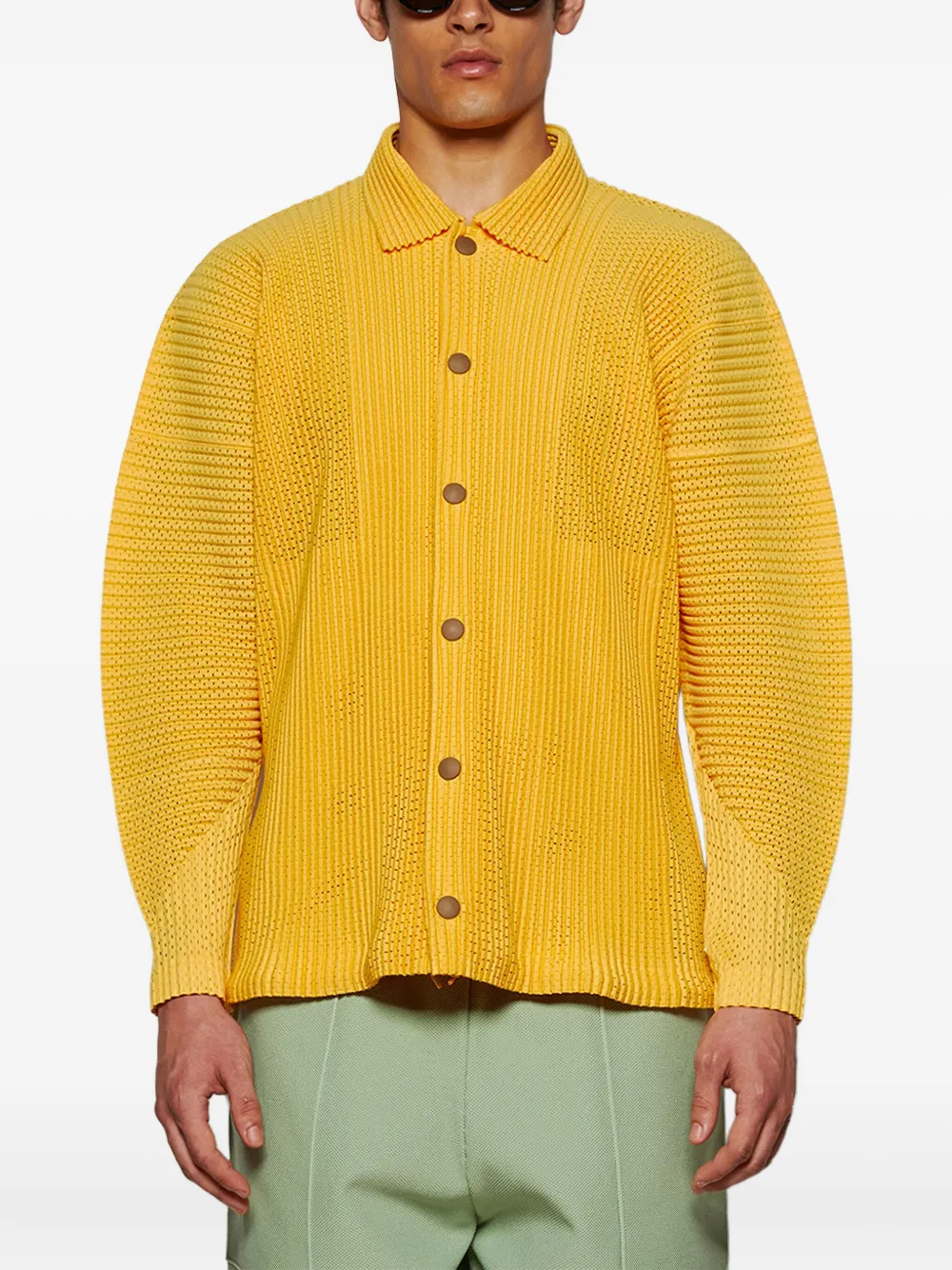 Homme Plissé Issey Miyake pleated button shirt Geel
