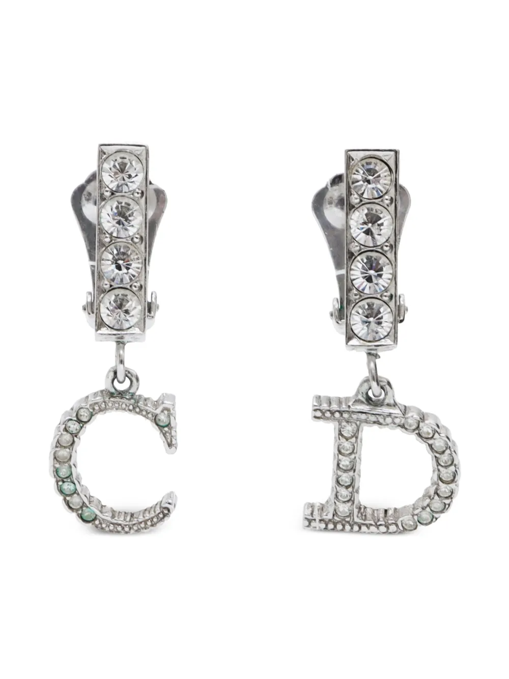 Pre-owned Dior 2000's Cd Logo Clip-on Earrings In Silver