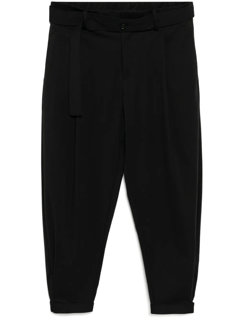 belted tapered trousers