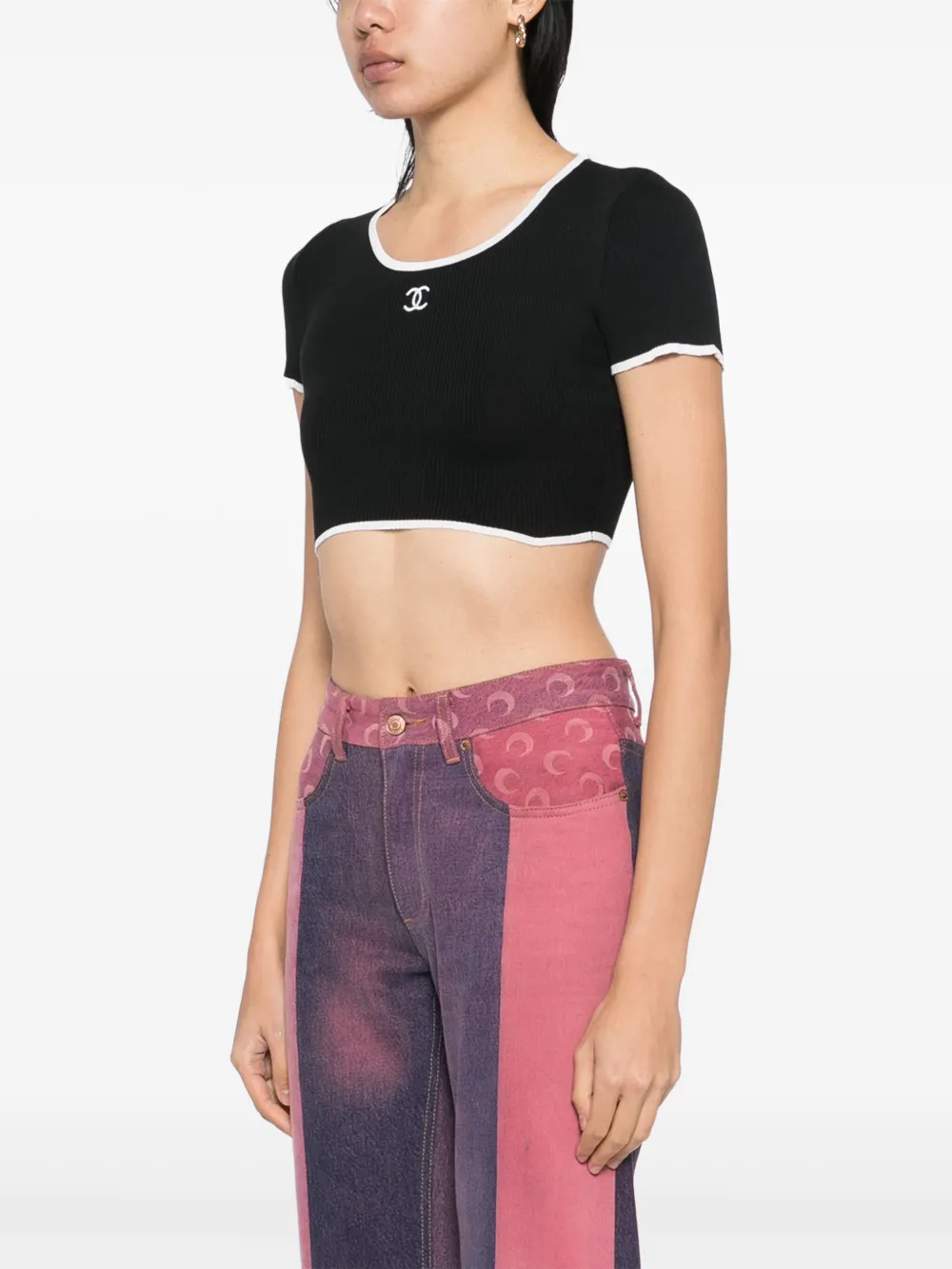 Pre-owned Chanel 1995 Cropped T-shirt In Black