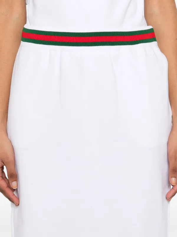 日本未入荷【GUCCI】ウェブストライプ コットンピケ スカート Gucci ウェブストライプ スカート | ホワイト | FARFETCH JP