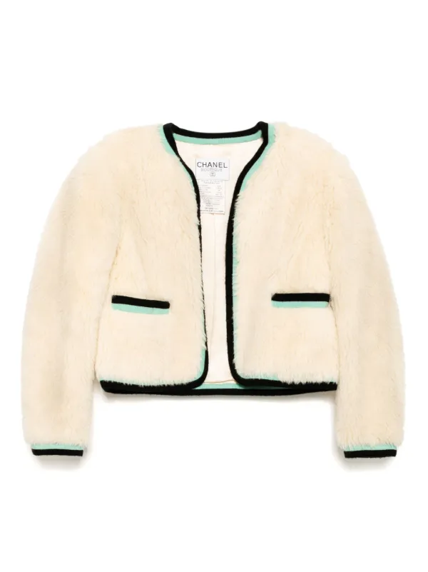 CHANEL ホワイト ファブリックジャケット 36 CHANEL Pre-Owned 1994 ファージャケット | ホワイト | FARFETCH JP