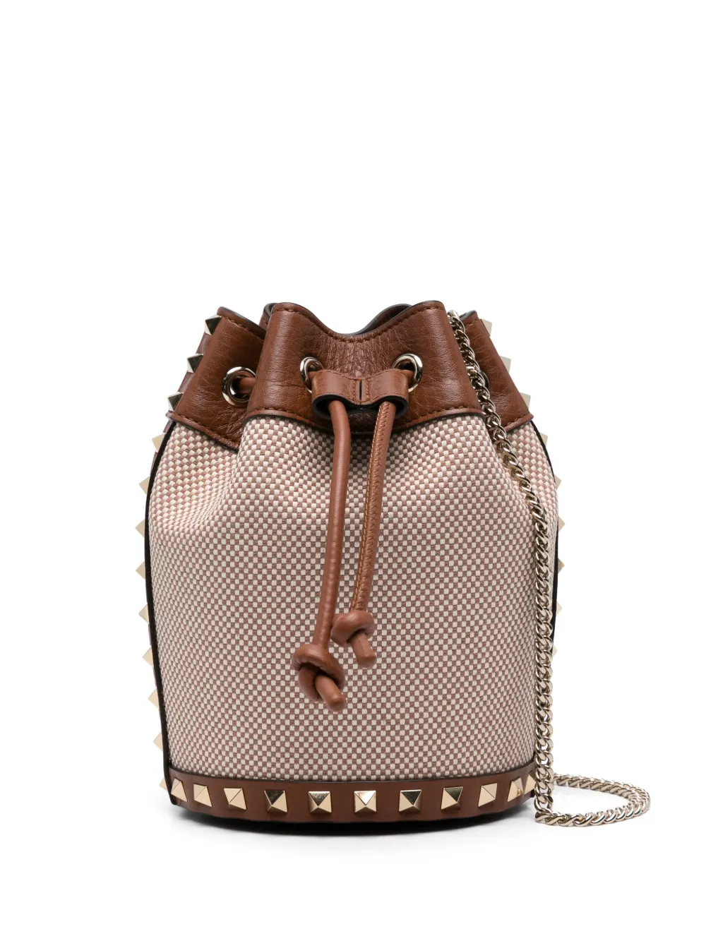 Shop Valentino Rockstud Bucket Bag In Brown