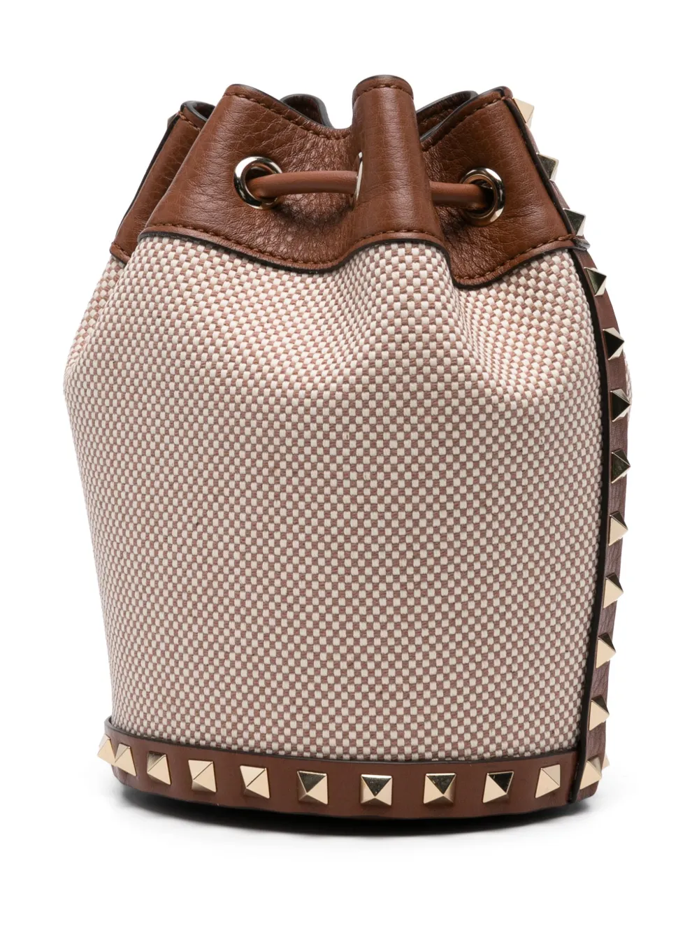 Shop Valentino Rockstud Bucket Bag In Brown