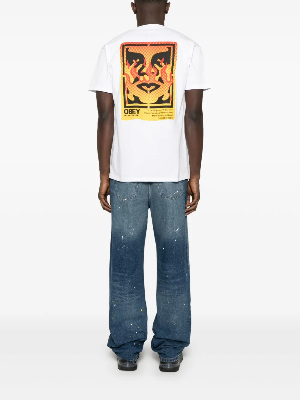 Obey Icon Stencil Flame T-shirt - Wit