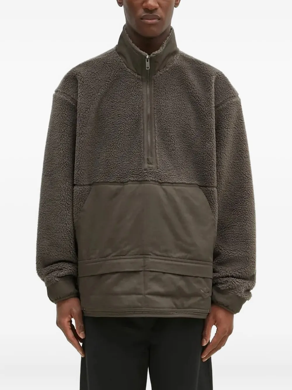 adidas borg-panelled half-zip sweatshirt | Green | Image 1