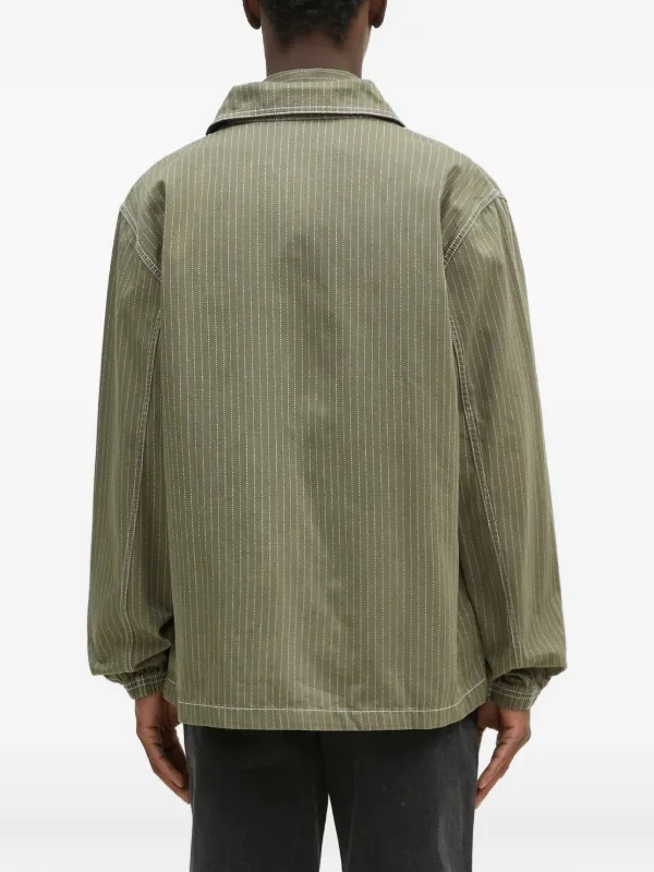 Adidas Pinstripe zip-up Shirt Jacket | Green | FARFETCH