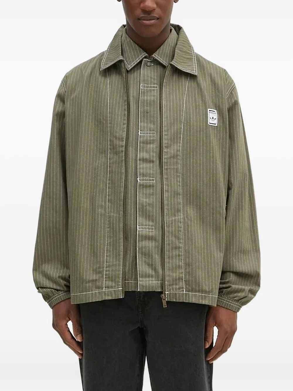adidas pinstripe zip-up shirt jacket | Green | Image 1