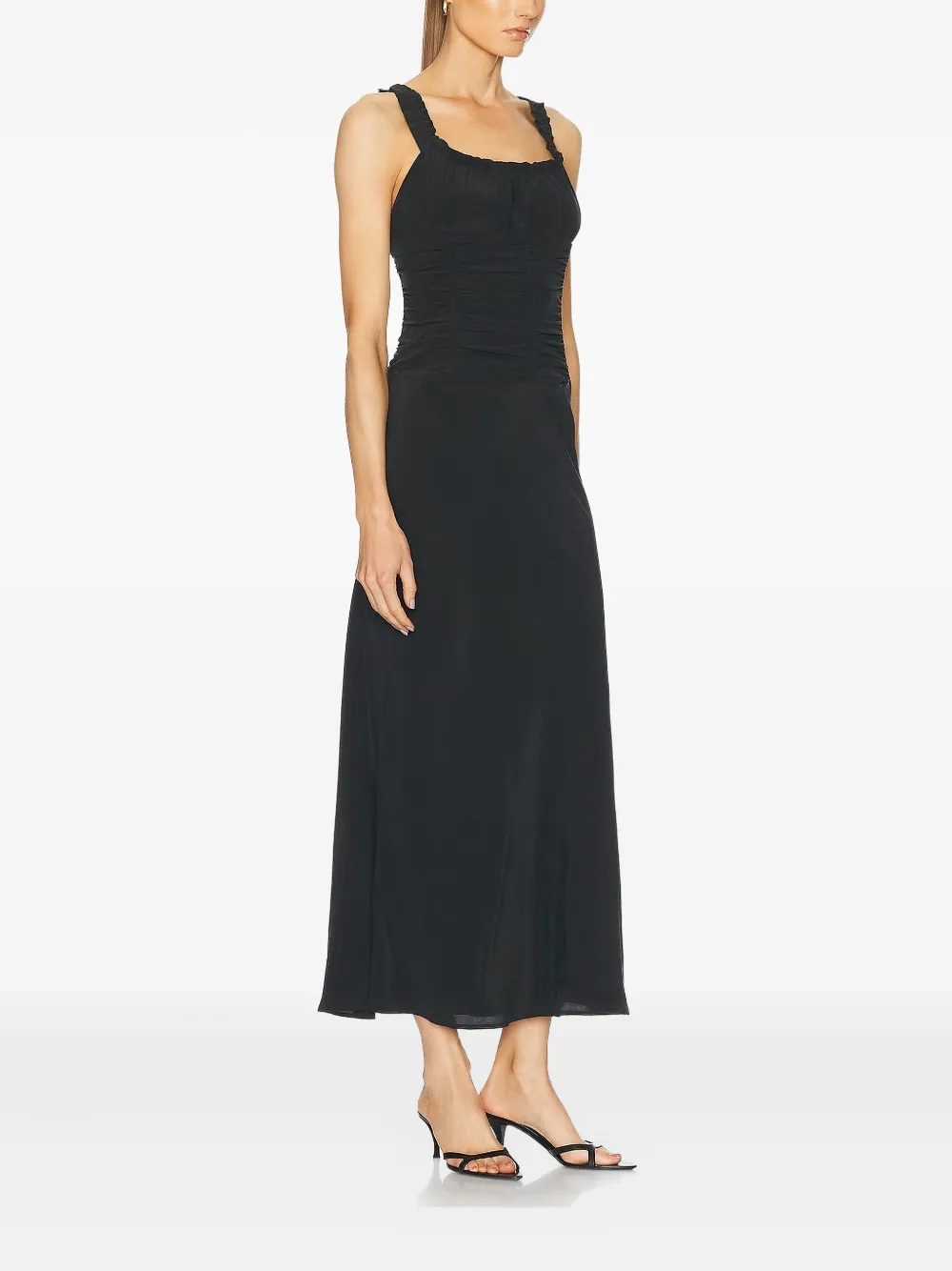 STAUD square-neck silk maxi dress - Zwart
