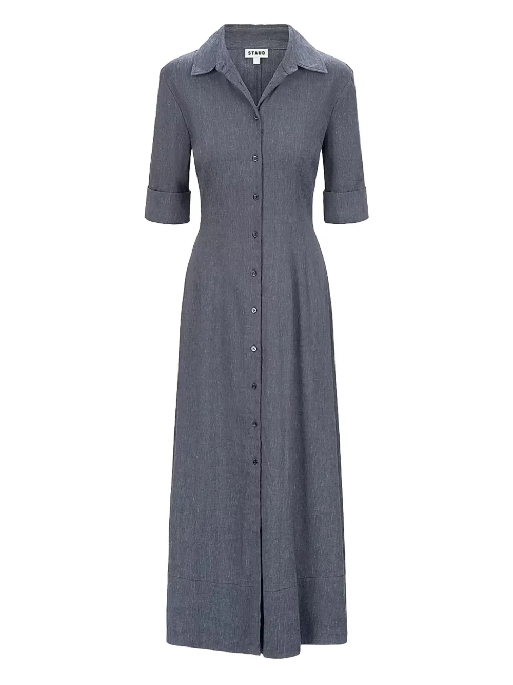 Staud Joan Button-up Midi Dress In Gray