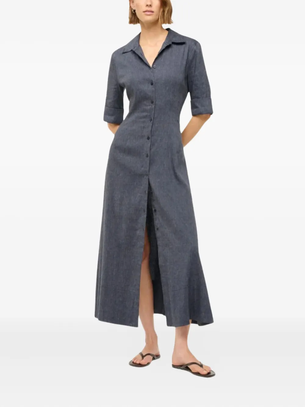 Staud Joan Button-up Midi Dress In Gray