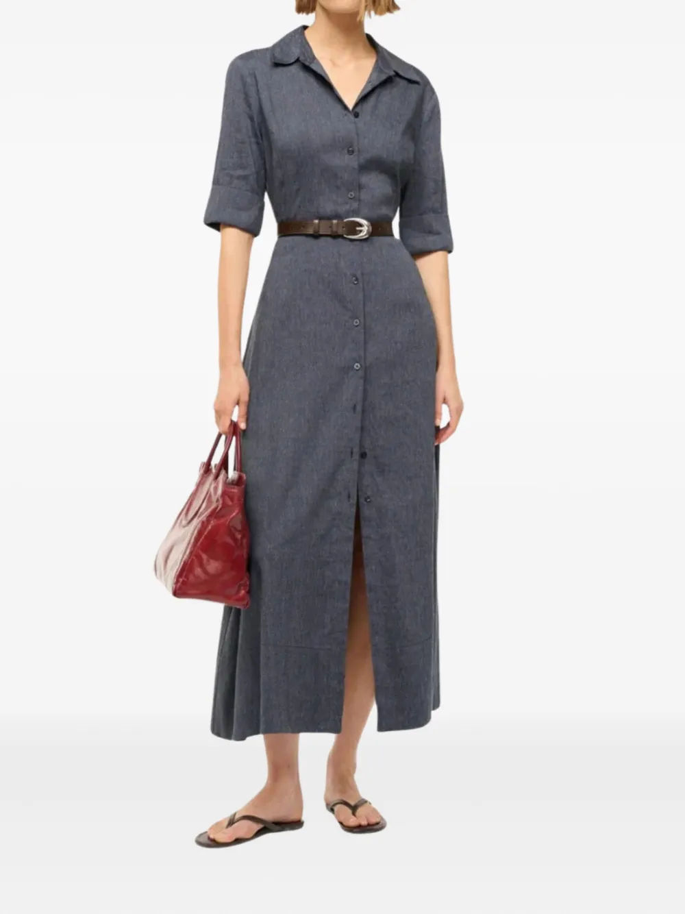 STAUD Joan button-up midi dress - Grijs