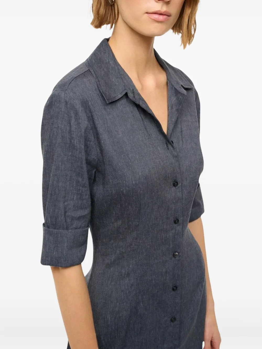 Staud Joan Button-up Midi Dress In Gray