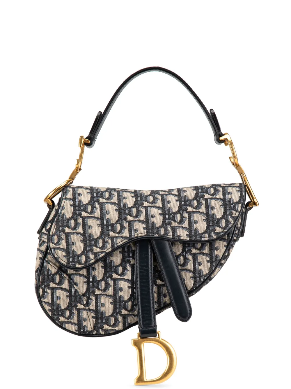 Christian Dior Pre-Owned 2019 ミニ オブリーク キャンバス サドルバッグ サッチェル - ブルー Christian Dior Pre-Owned 2019 ミニ オブリーク キャンバス サドルバッグ サッチェル - ブルー