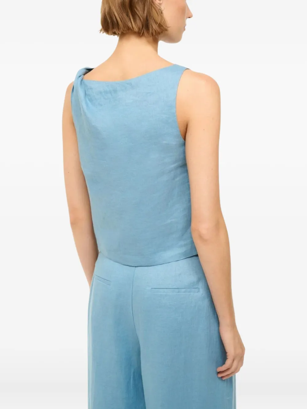 Staud Boa Boat-neck Linen Tank Top In Blue