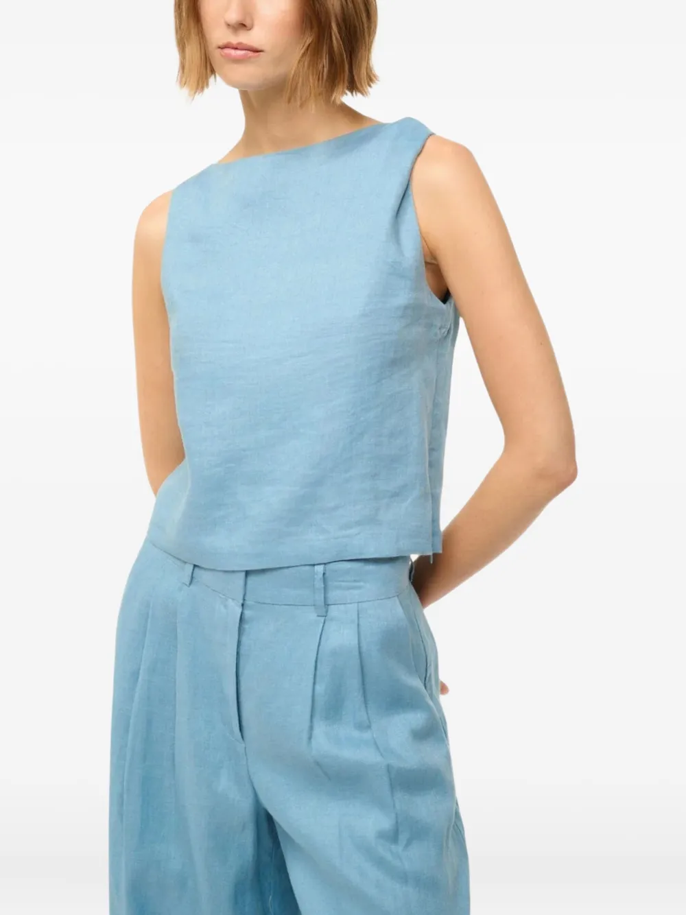 Staud Boa Boat-neck Linen Tank Top In Blue