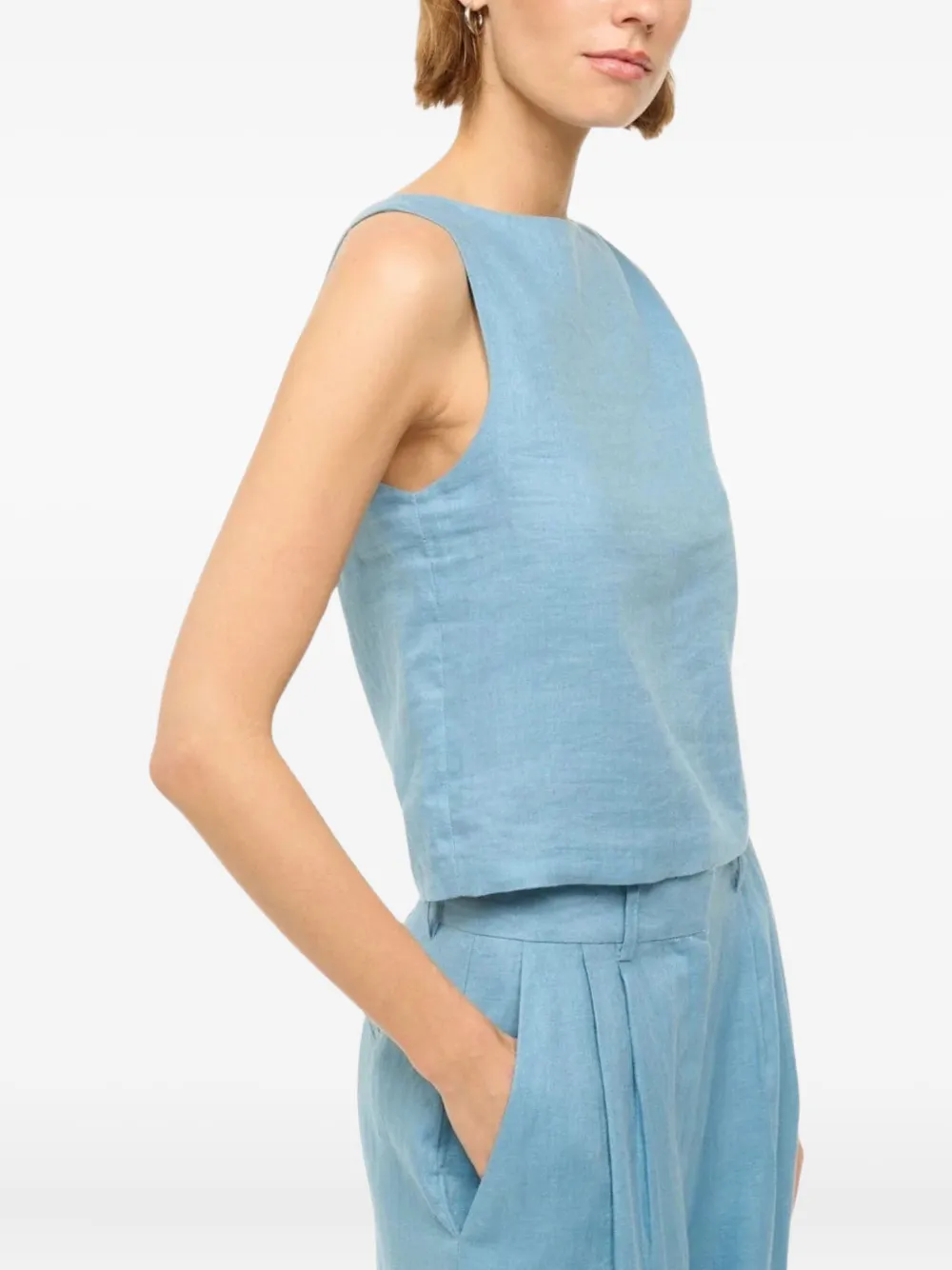 Staud Boa Boat-neck Linen Tank Top In Blue