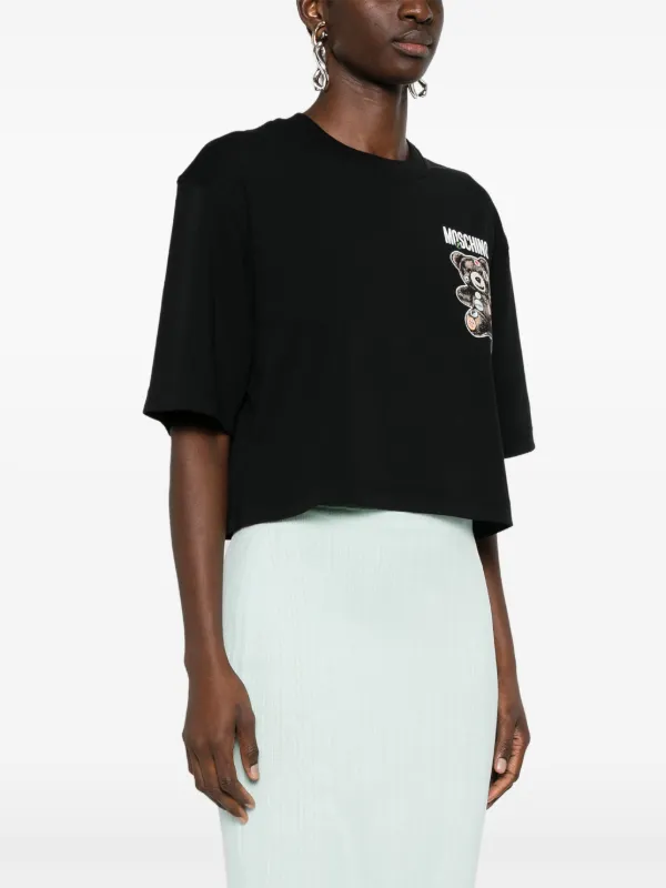 Tシャツ・カットソー MOSCHINO Women Tops V07090441 1555 BLACK Moschino logo-print Cotton T-shirt | Black | FARFETCH