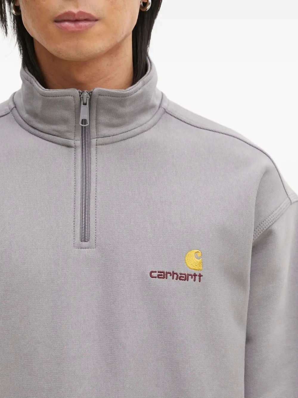 Carhartt Gray Half Zip American Script Sweatshirt In Gray