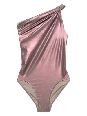 VIP【関税送料無料】希少 RICK OWENS FUCHSIA STRETCH SWIMWEAR Metallic Lace Up Plunge One Piece Swimsuit - Fuchsia