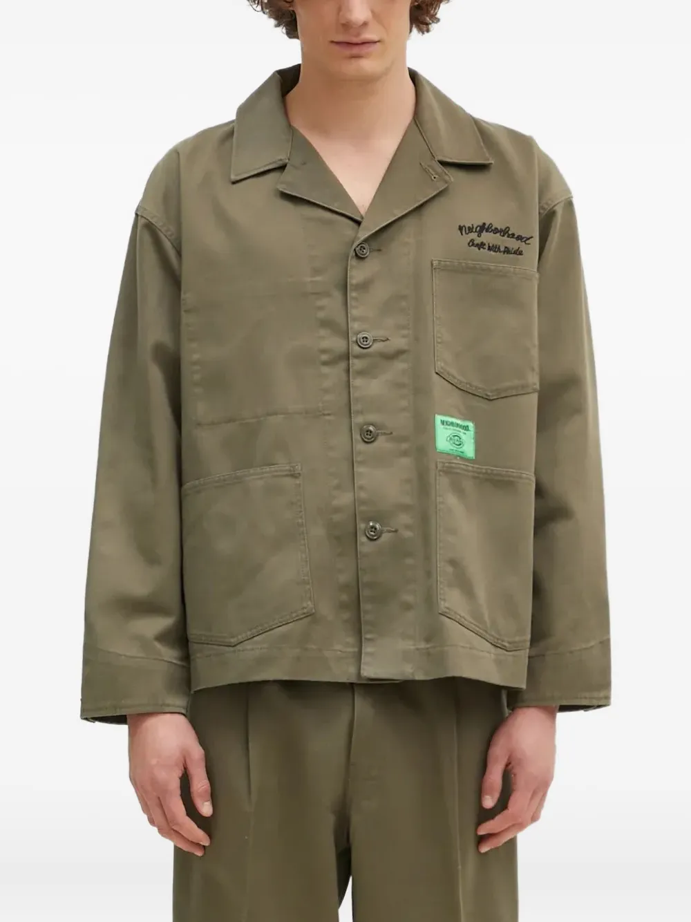 Neighborhood embroidered-logo patch-pocket jacket Groen