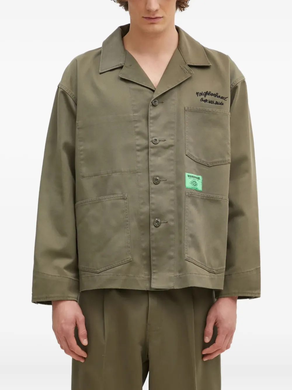 Neighborhood embroidered-logo patch-pocket jacket Groen
