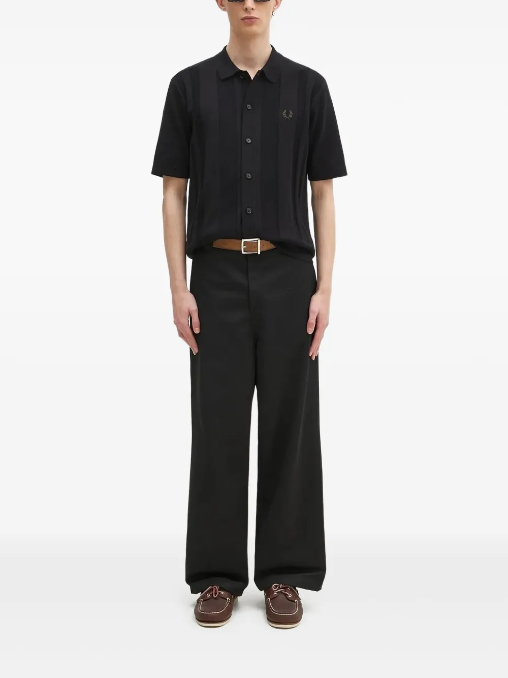 Fred Perry ribbed-panels polo shirt Zwart