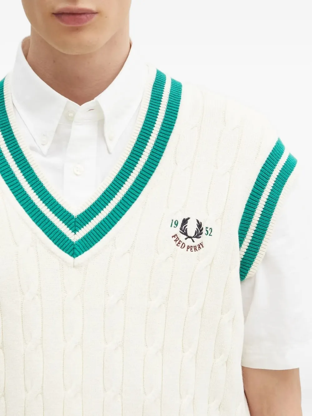 Fred Perry cable-knit V-neck sweater vest Beige