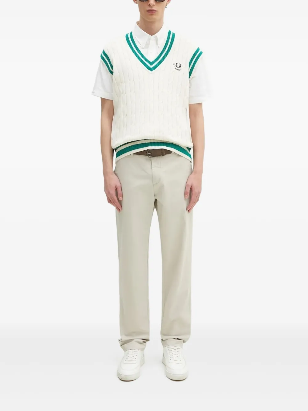 Fred Perry cable-knit V-neck sweater vest Beige