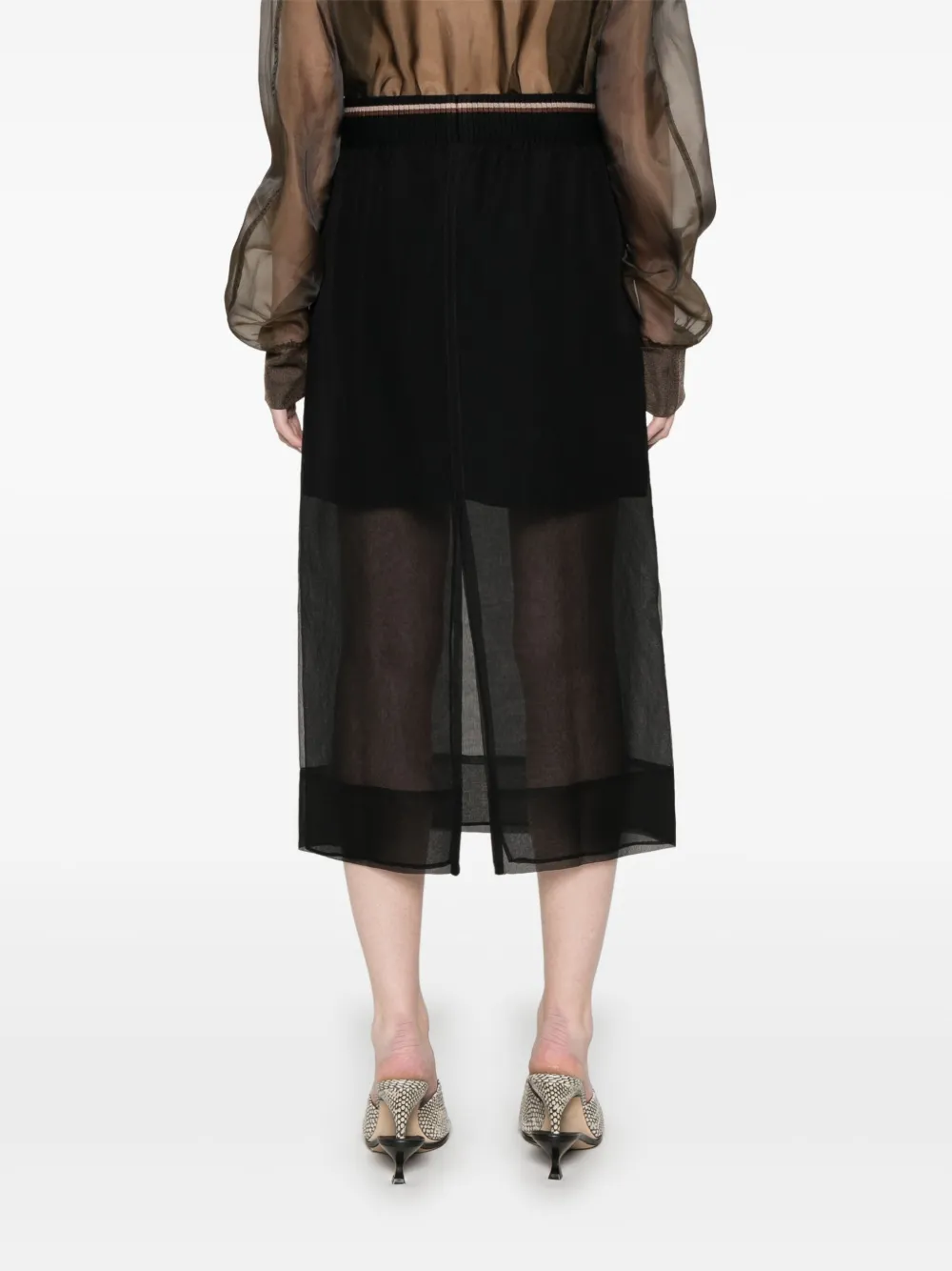 Brunello Cucinelli Semi-doorzichtige midi-rok Zwart