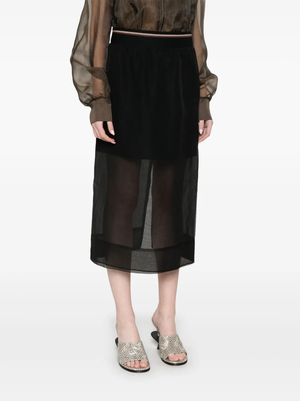 Brunello Cucinelli Semi-doorzichtige midi-rok Zwart