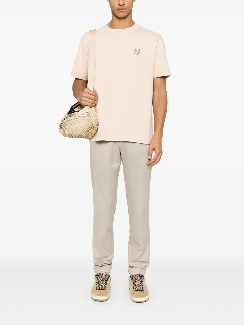 Maison Kitsuné T-shirt met vossenkop patch - Beige