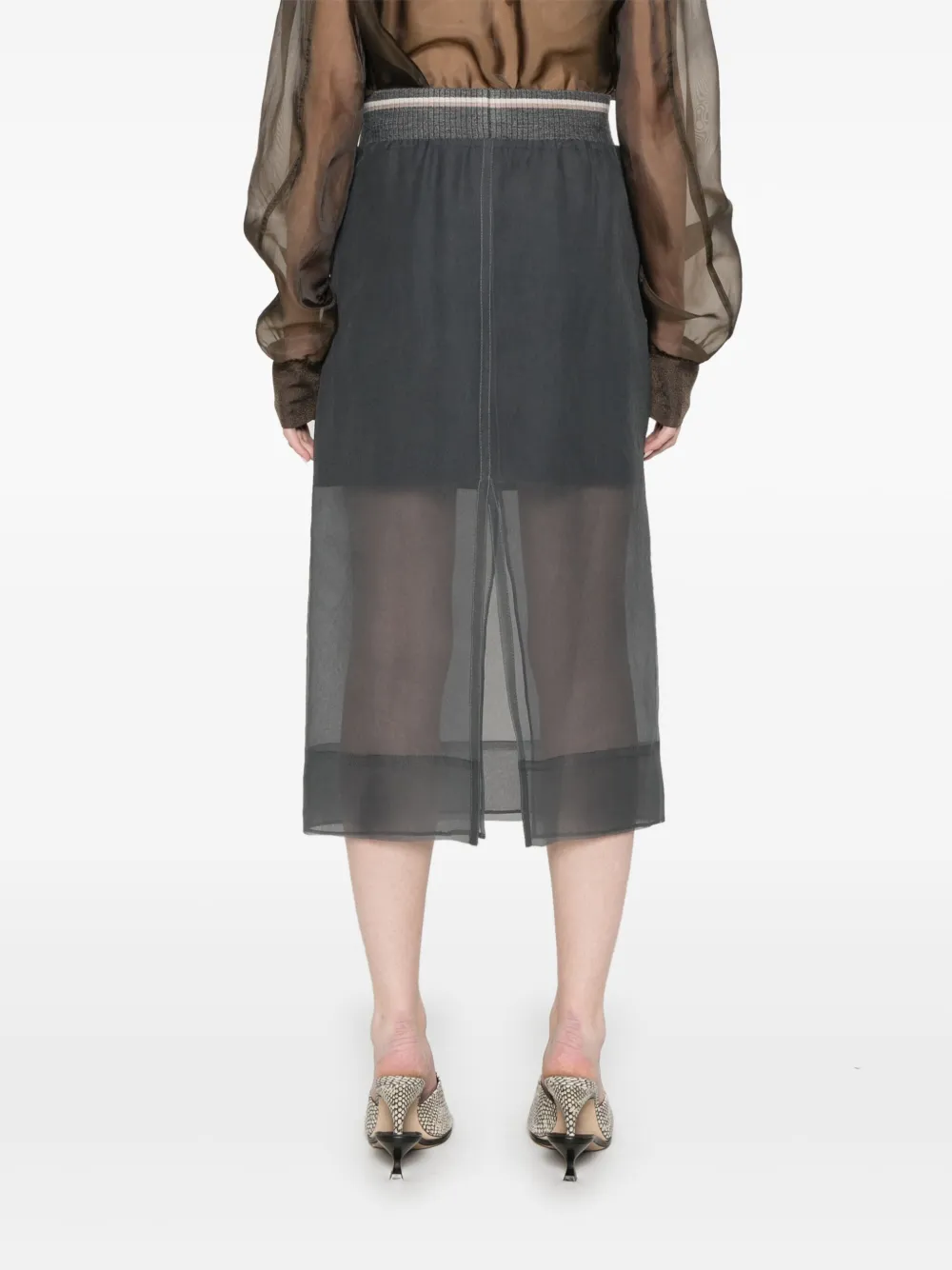 Brunello Cucinelli Semi-doorzichtige midi-rok Grijs