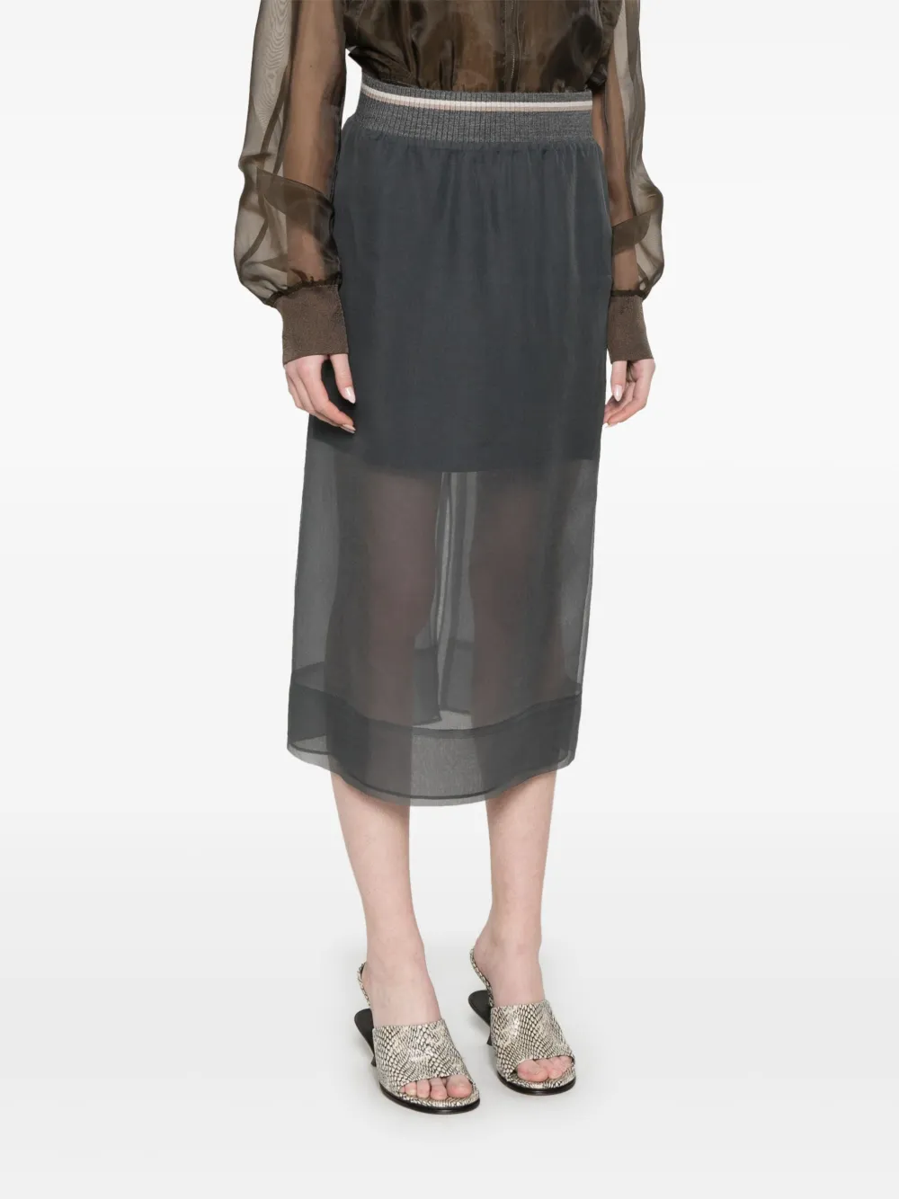 Brunello Cucinelli Semi-doorzichtige midi-rok Grijs