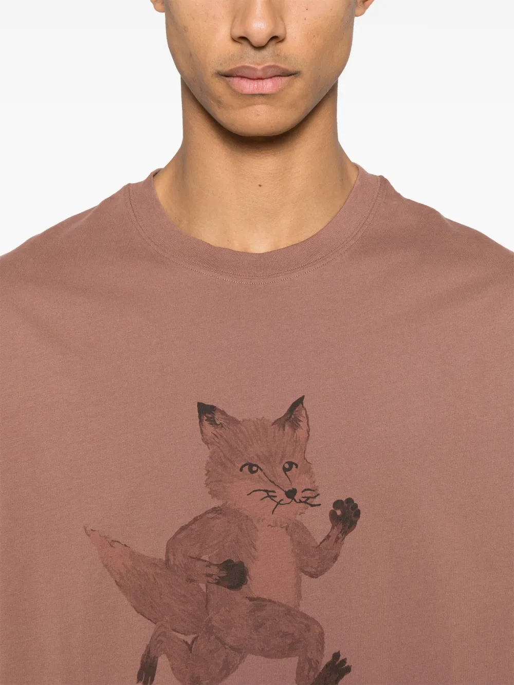 Shop Maison Kitsuné Speedy Fox-print T-shirt In Brown