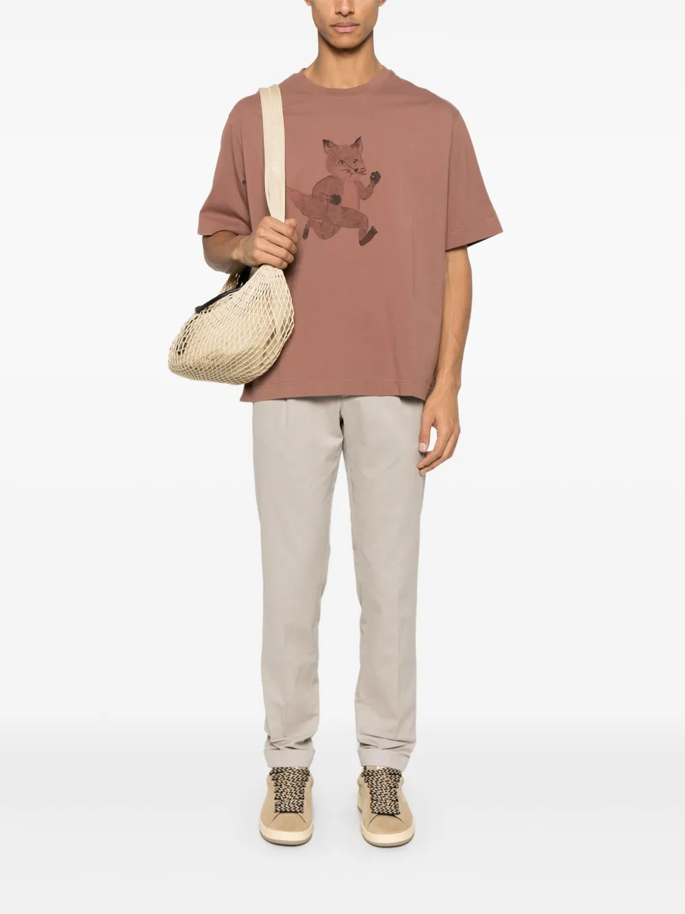 Maison Kitsuné T-shirt met Speedy Fox-print - Bruin