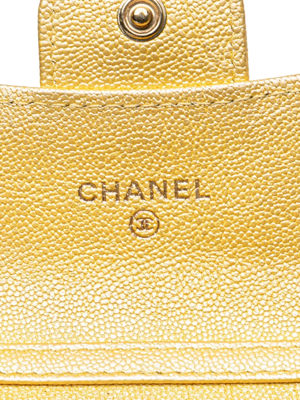 Pre-owned Chanel 2019 Cc Quilted Iridescent Caviar Flap Card Holder On Chain Crossbody Bag In Gold