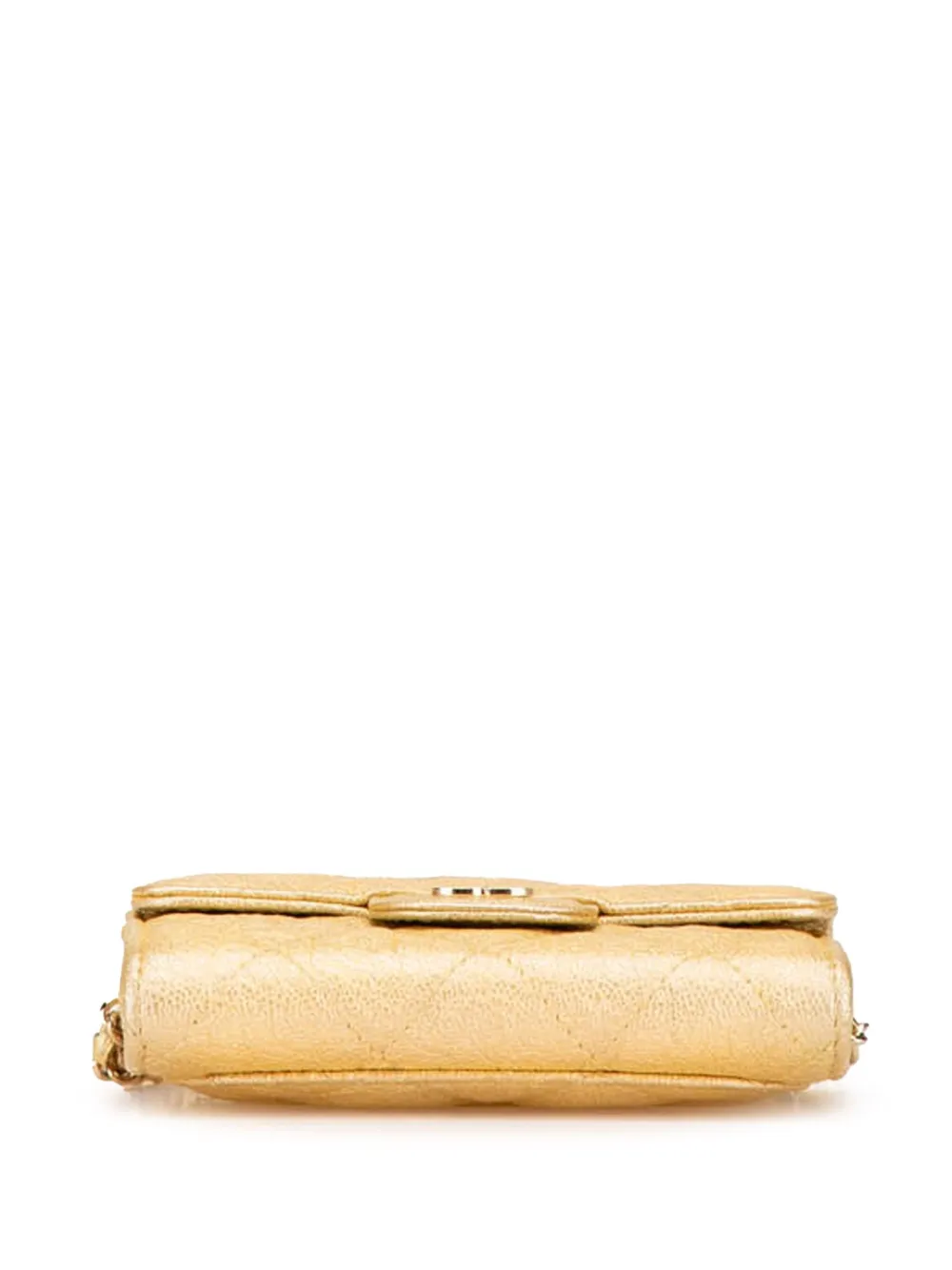 Pre-owned Chanel 2019 Cc Quilted Iridescent Caviar Flap Card Holder On Chain Crossbody Bag In Gold