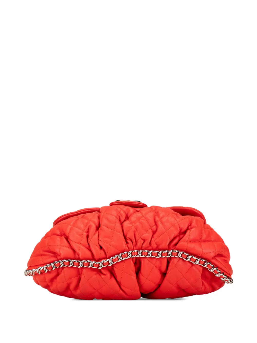 Pre-owned Chanel 2011 Large Quilted Lambskin Chain Around Flap Crossbody Bag In Red