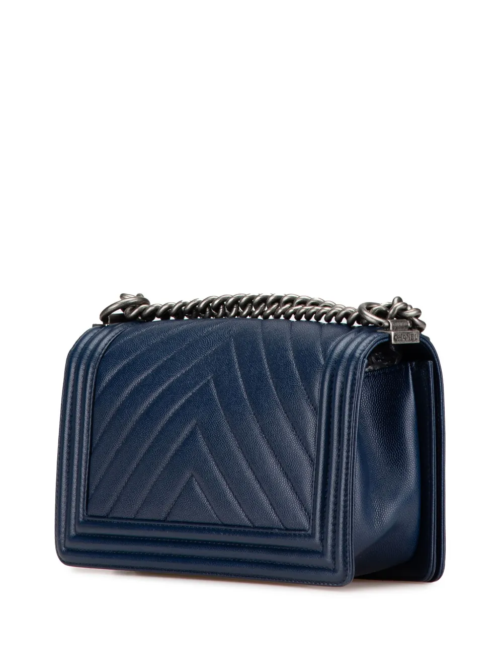 CHANEL Pre-Owned 2017-2018 Medium Caviar Boy Flap crossbodytas met chevron streep - Blauw