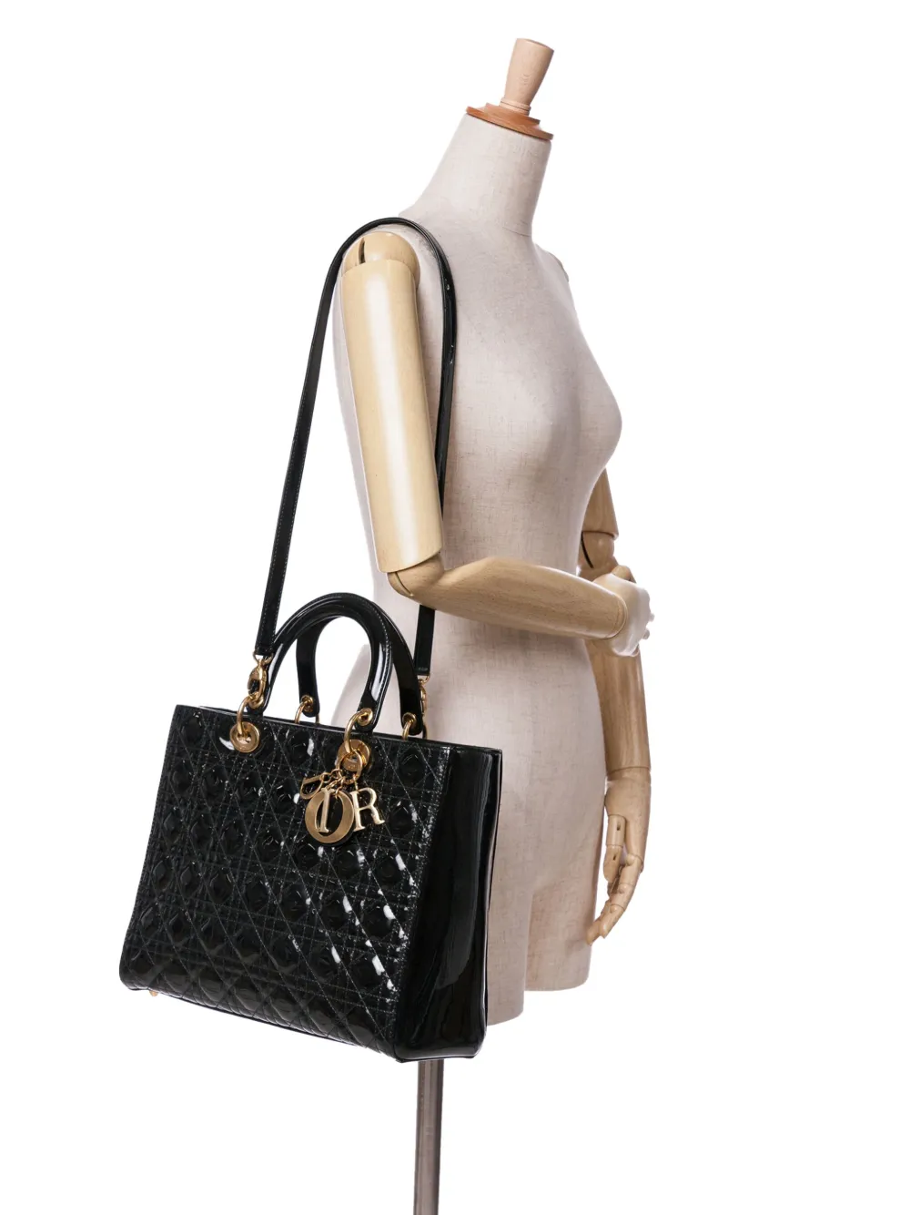 Christian Dior Pre-Owned 2011 grote gelakte Cannage Lady Dior boekentas - Zwart